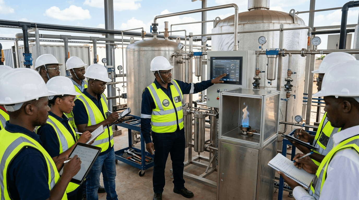 Professional biogas training session with technicians and engineers