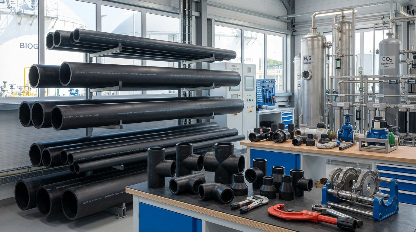 Biogas pipes fittings and installation materials